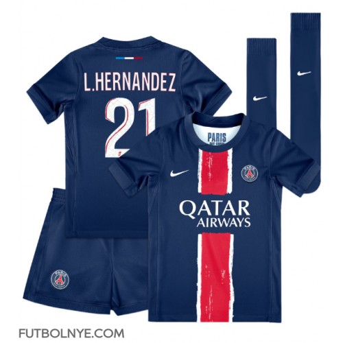 Camiseta Paris Saint-Germain Lucas Hernandez #21 Primera Equipación para niños 2024-25 manga corta (+ pantalones cortos)